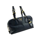 Prada Navy Pebbled Leather Bauletto handbag