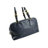 Prada Navy Pebbled Leather Bauletto handbag