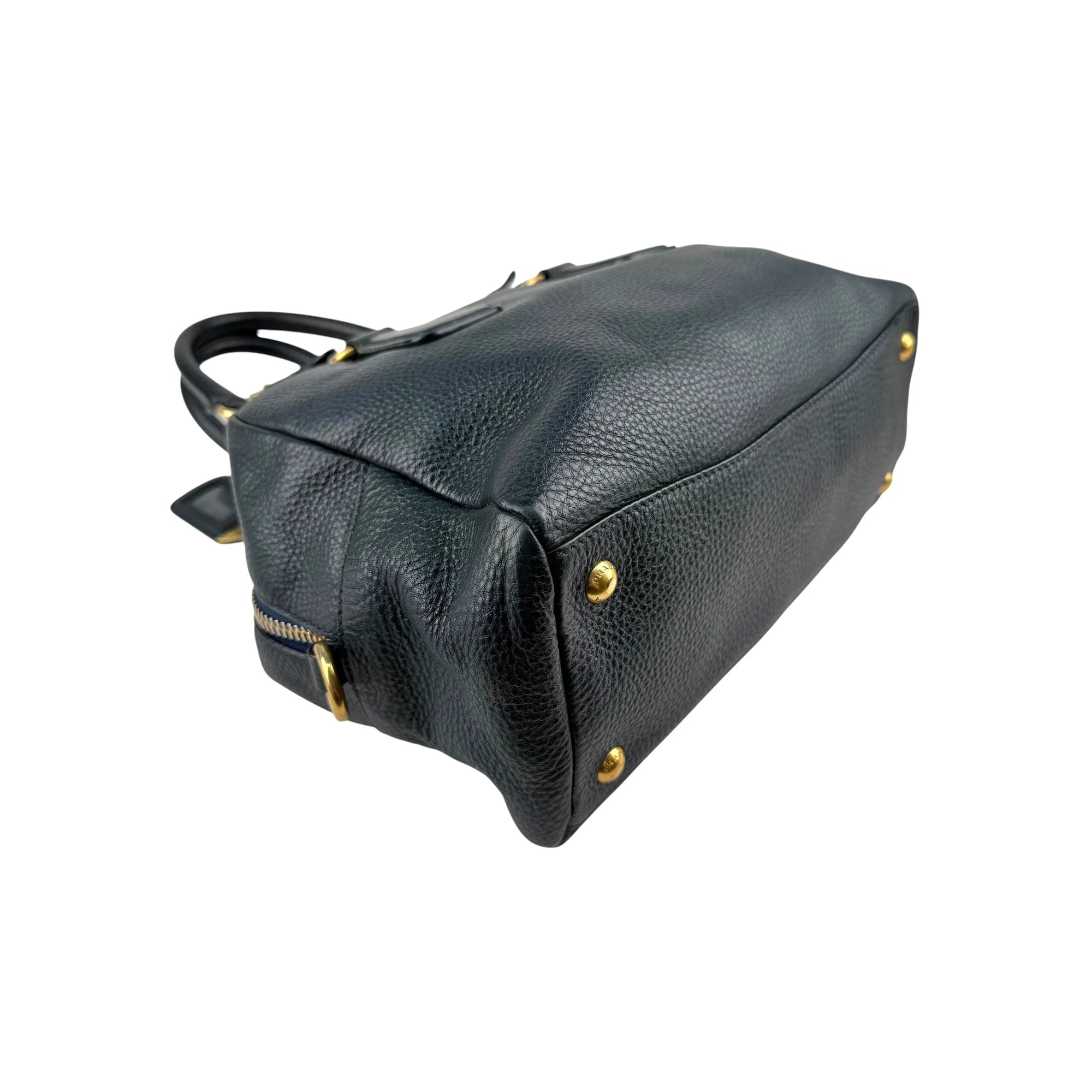 Prada Navy Pebbled Leather Bauletto handbag