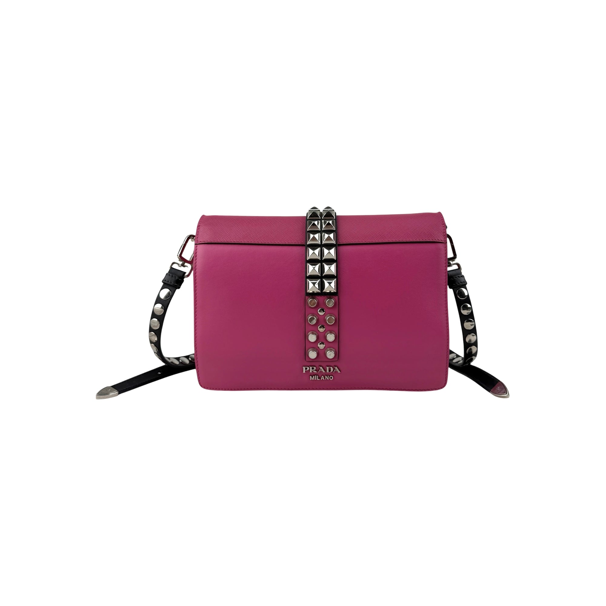 Prada Pink City Calf and Saffiano Leather Studded Elektra Crossbody Bag