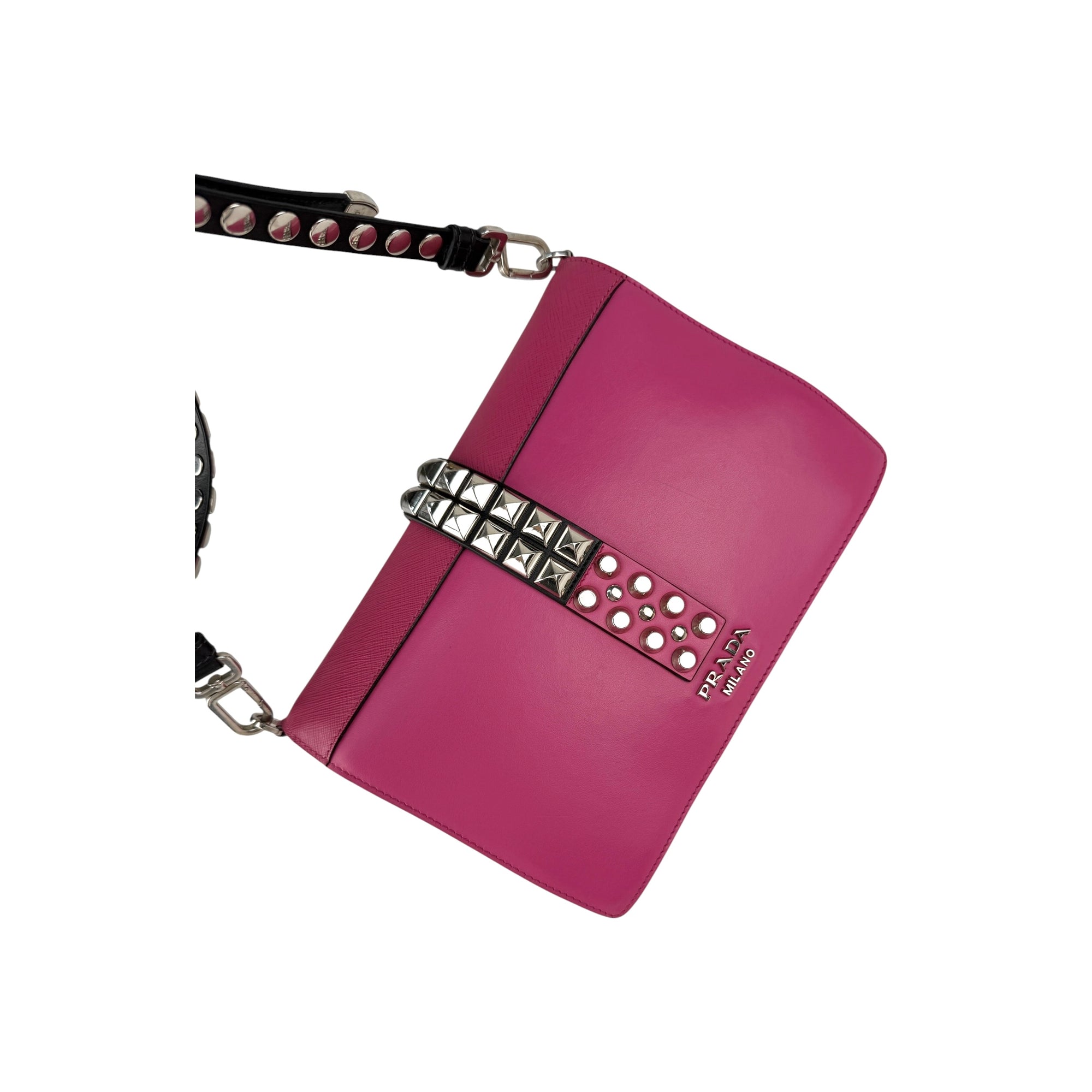 Prada Pink City Calf and Saffiano Leather Studded Elektra Crossbody Bag