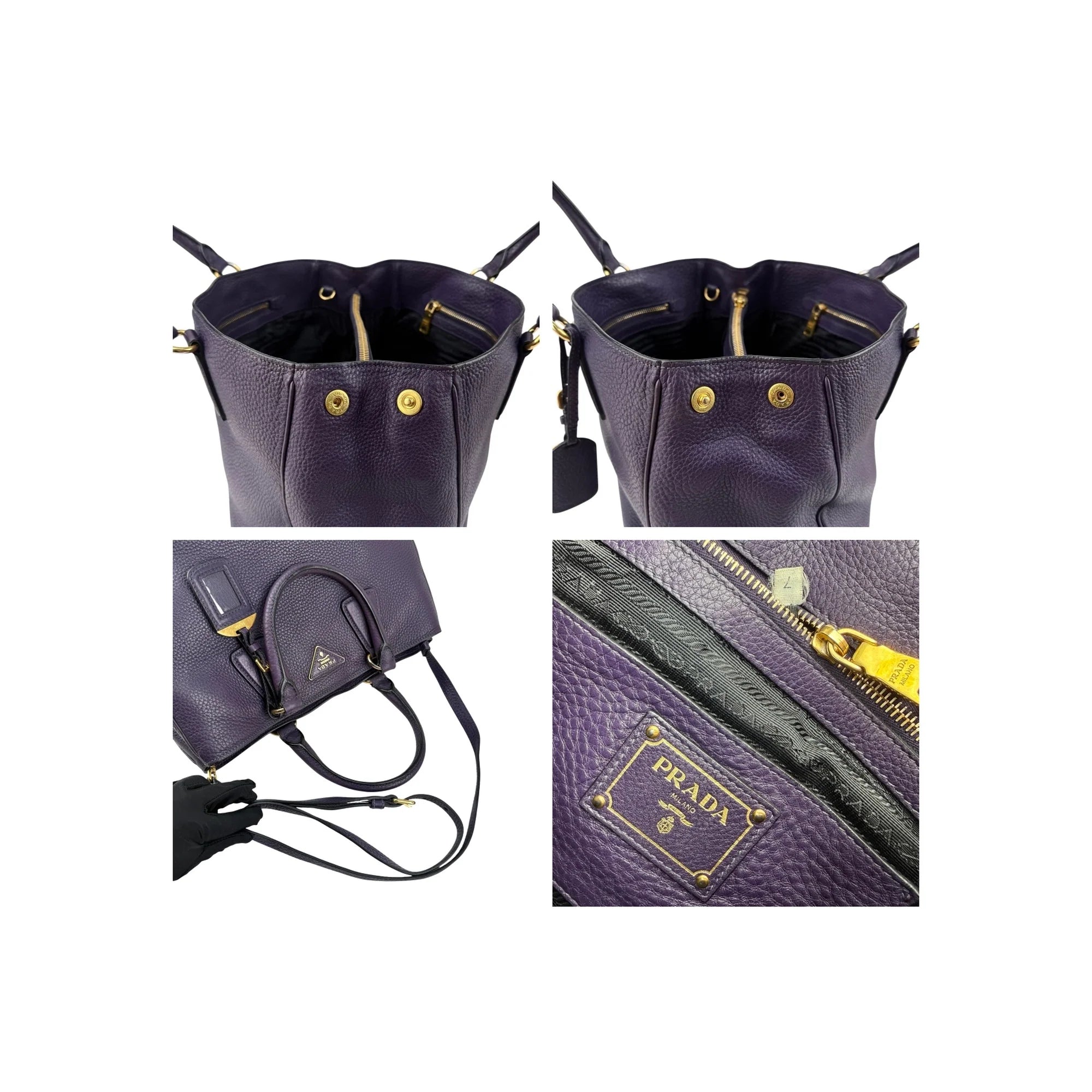 Prada Purple Vitello Daino Leather Medium Tote