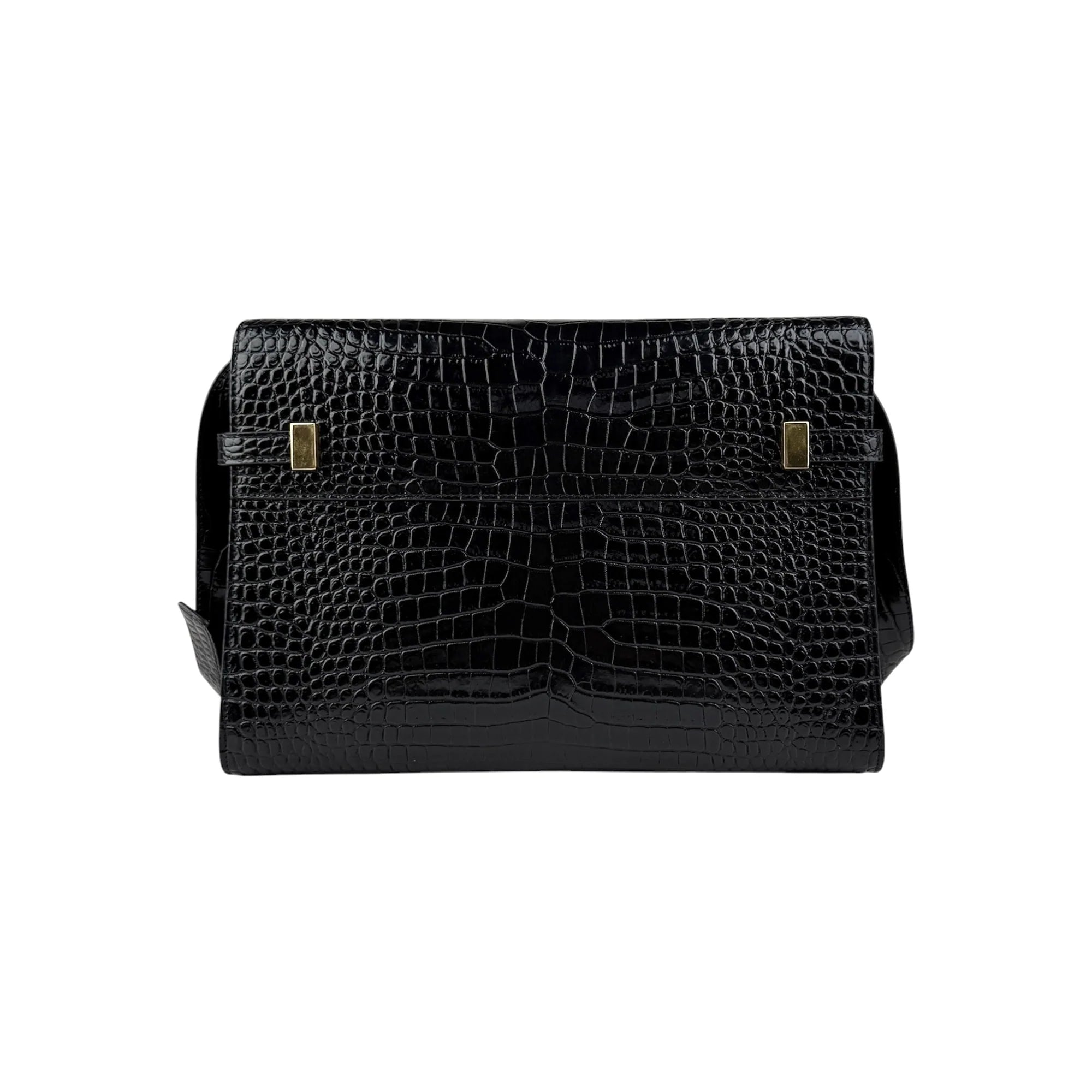 Saint Laurent Black Crocodile Embossed Patent Leather Manhattan Small Flap Bag