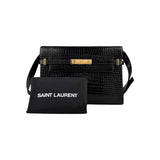 Saint Laurent Black Crocodile Embossed Patent Leather Manhattan Small Flap Bag