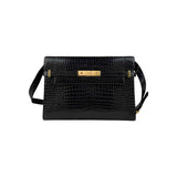 Saint Laurent Black Crocodile Embossed Patent Leather Manhattan Small Flap Bag