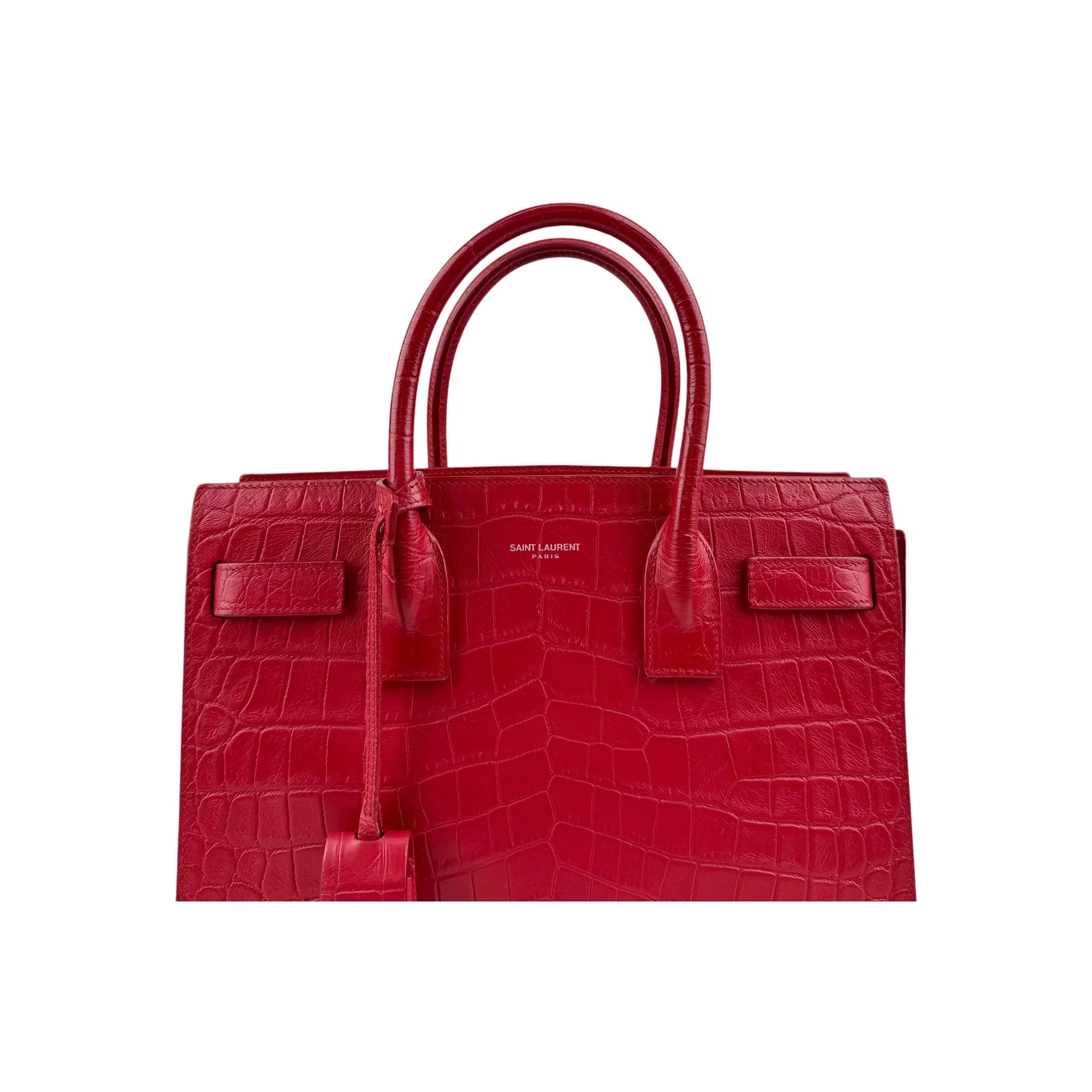 Saint Laurent Red Crocodile Embossed Leather Small Sac de Jour Tote Bag