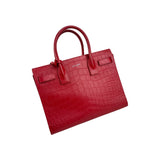 Saint Laurent Red Crocodile Embossed Leather Small Sac de Jour Tote Bag