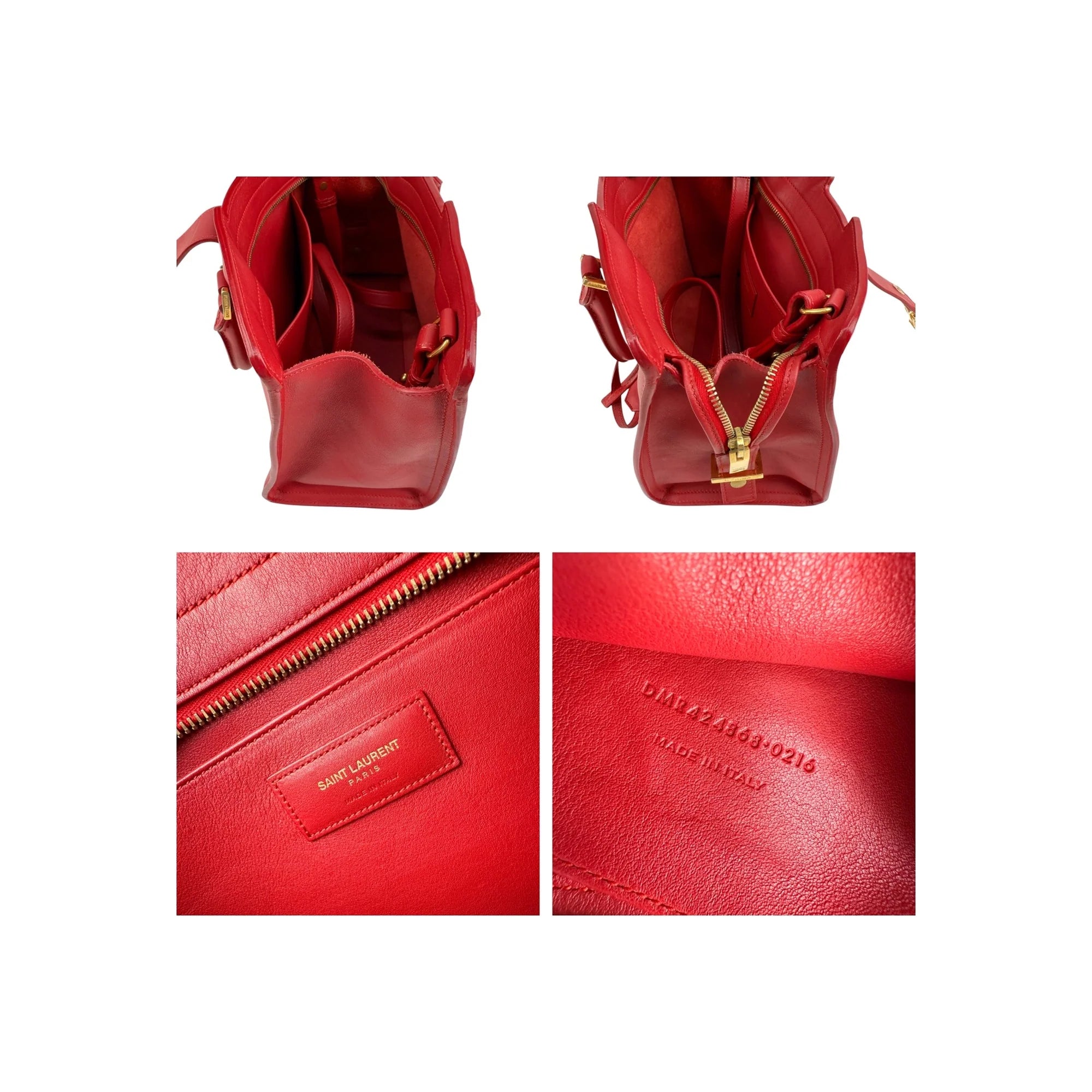 Saint Laurent Tote Downtown Cabas Satchel in Red, Calfskin Leather