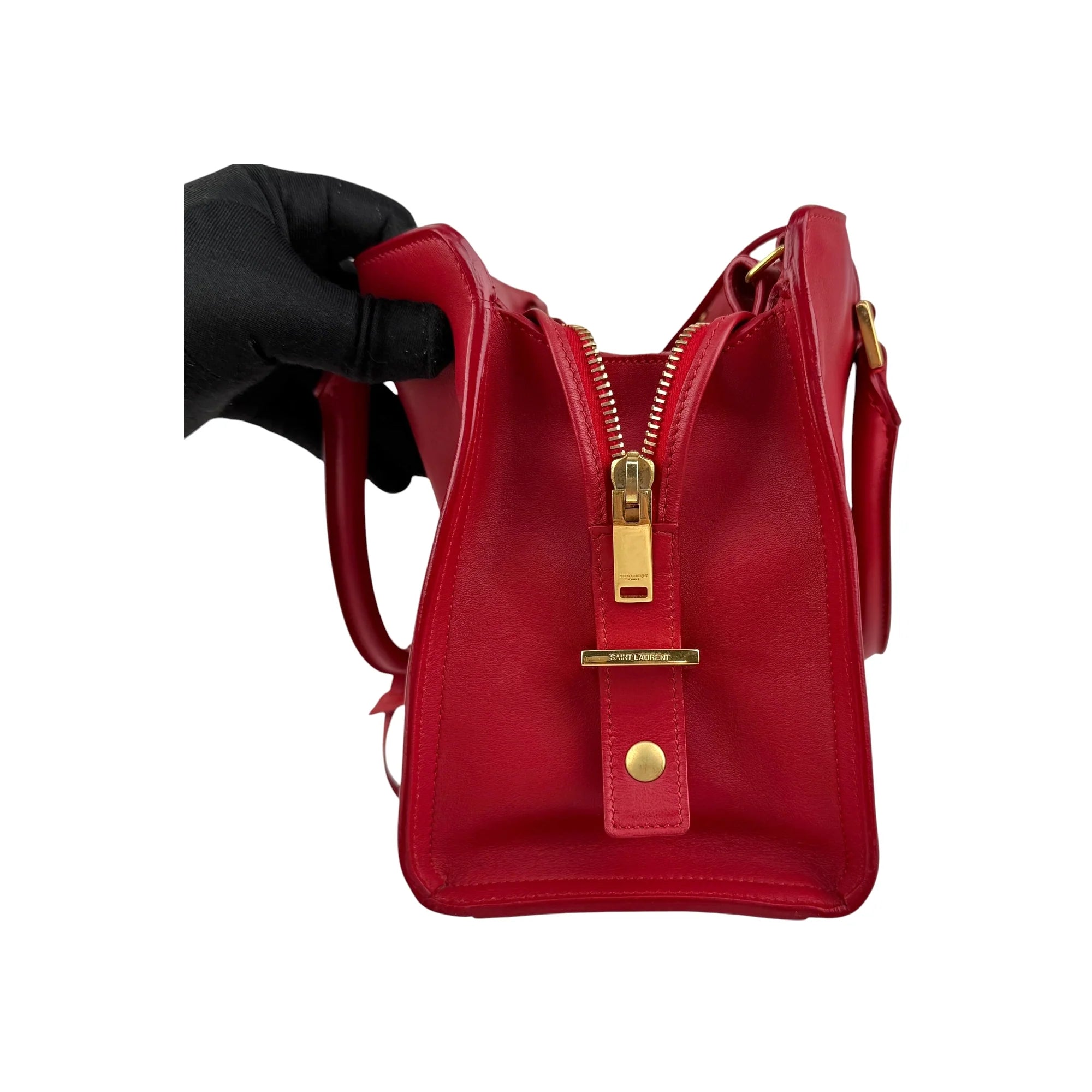 Saint Laurent Tote Downtown Cabas Satchel in Red, Calfskin Leather