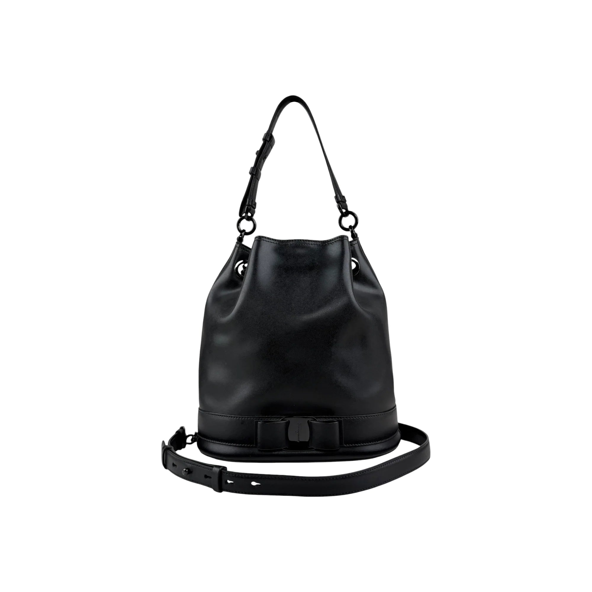 Salvatore Ferragamo Calfskin Bow Bucket Bag Black