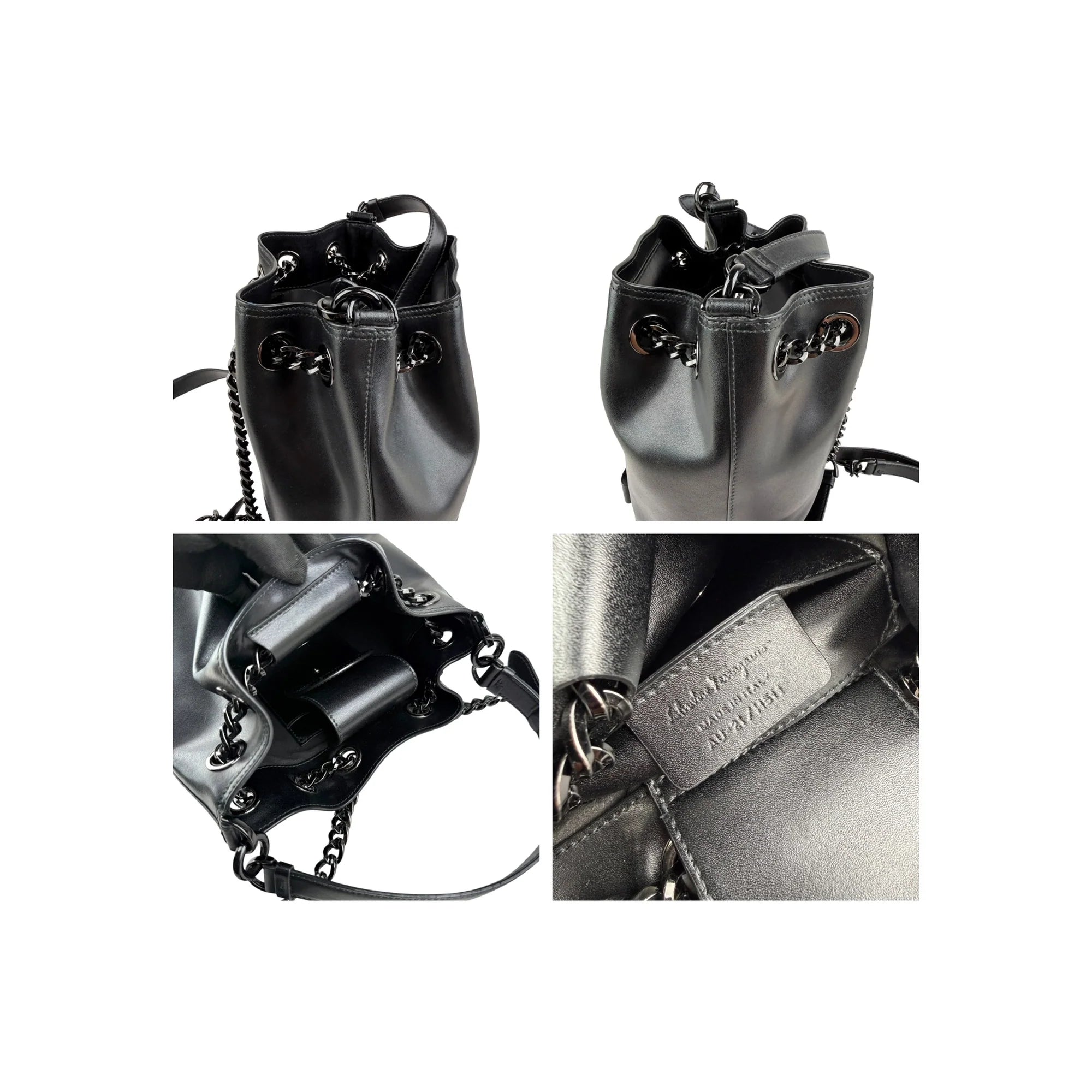 Salvatore Ferragamo Calfskin Bow Bucket Bag Black