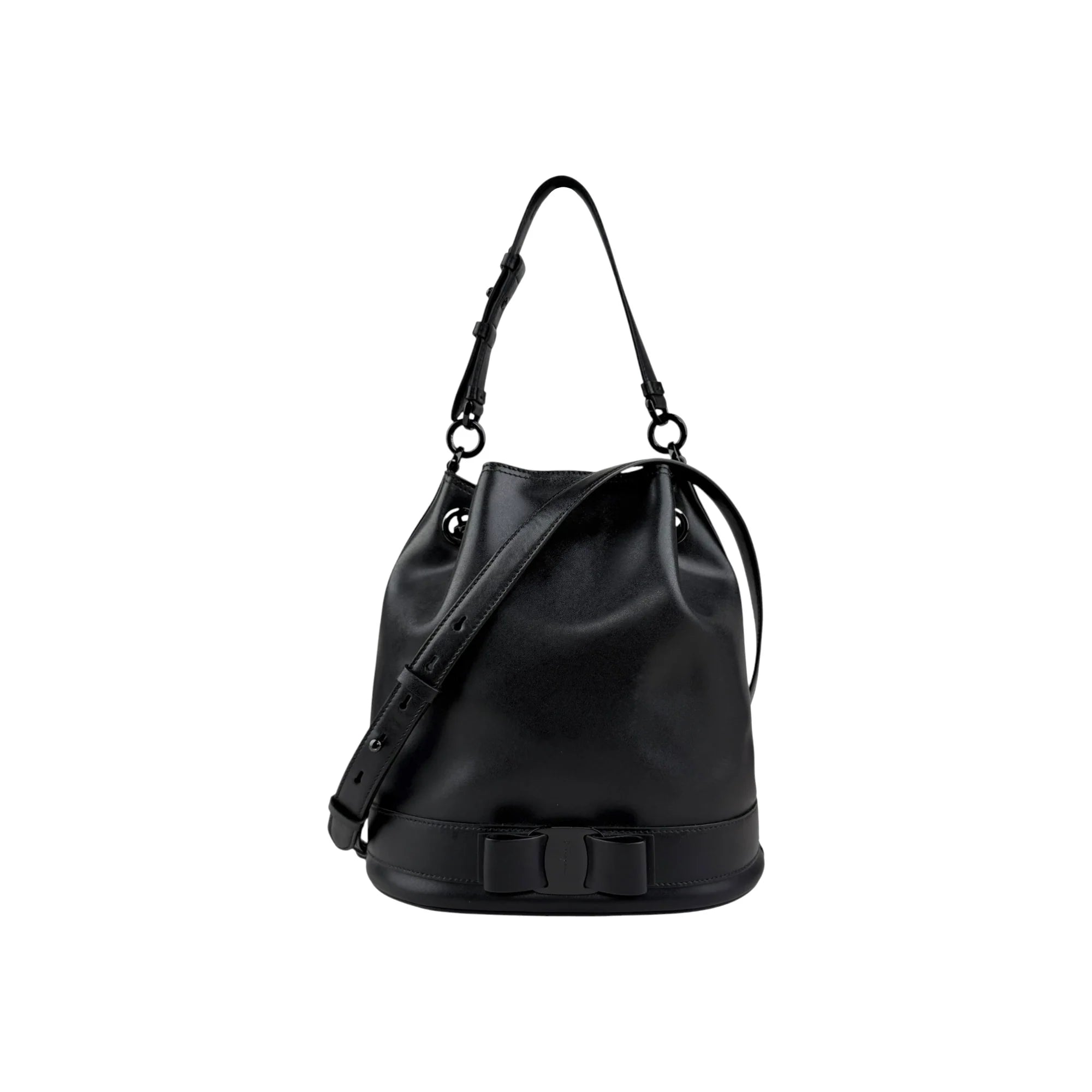 Salvatore Ferragamo Calfskin Bow Bucket Bag Black