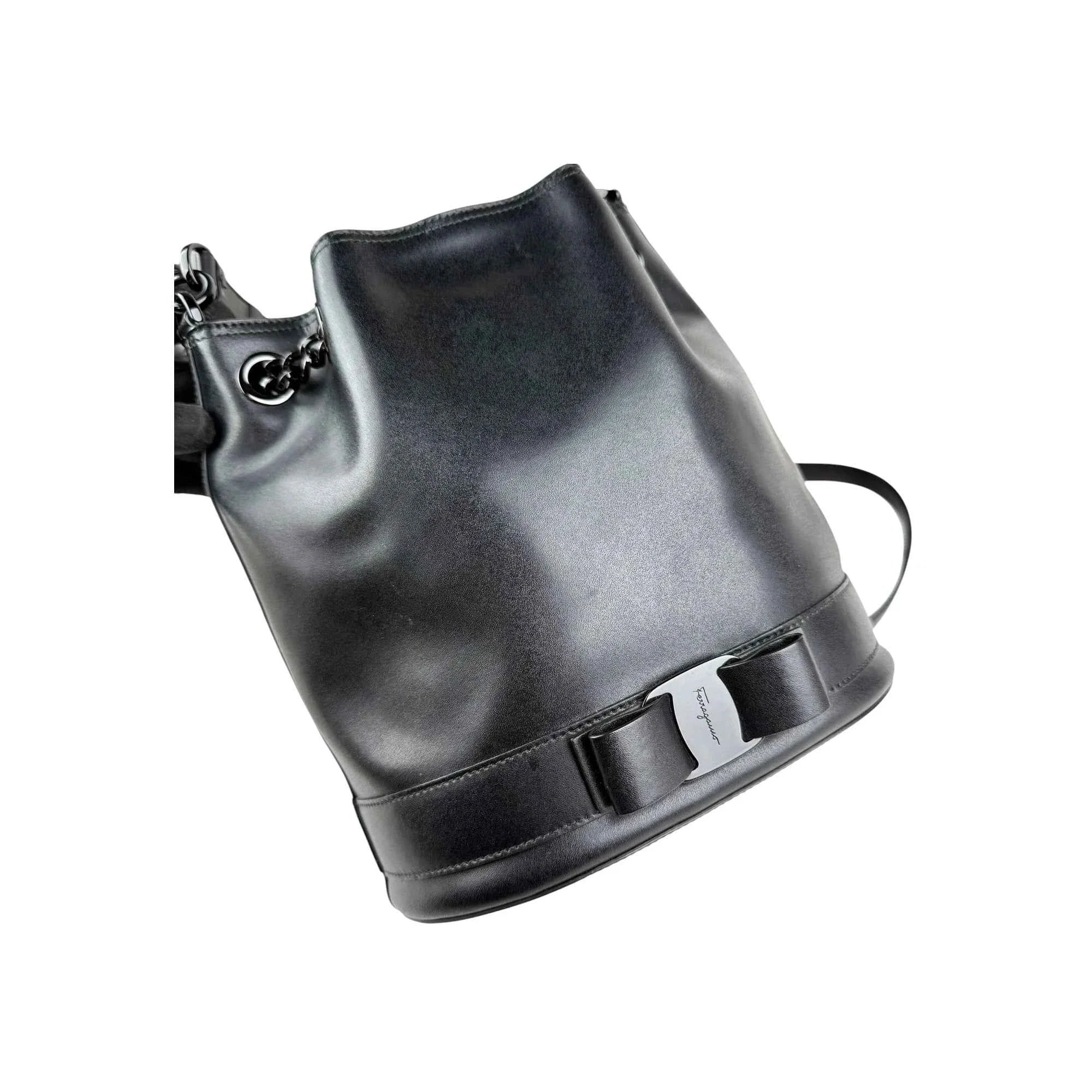 Salvatore Ferragamo Calfskin Bow Bucket Bag Black