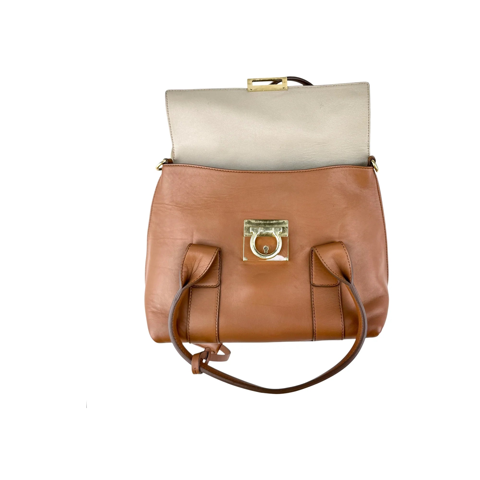 Salvatore Ferragamo Camel Leather Satchel