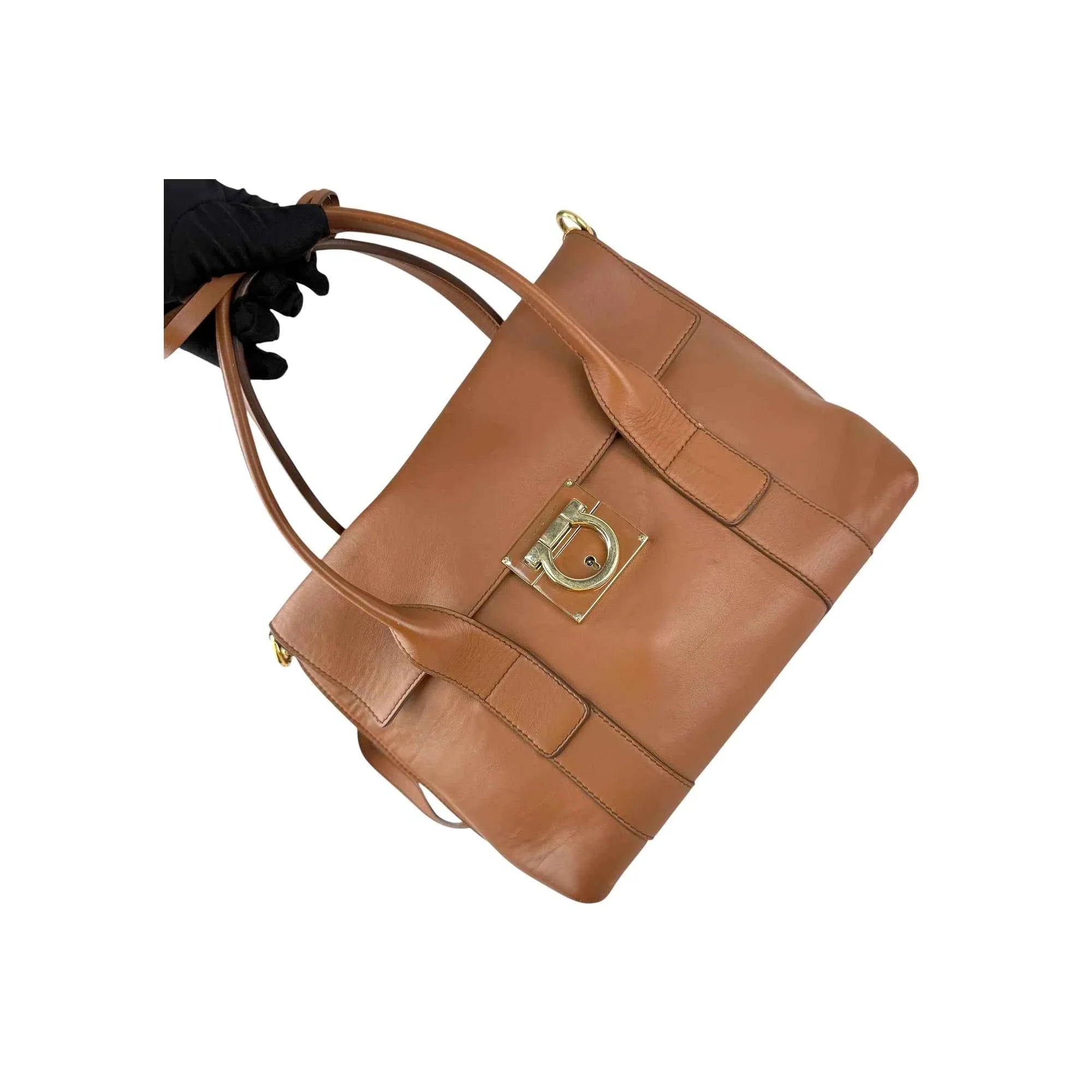 Salvatore Ferragamo Camel Leather Satchel