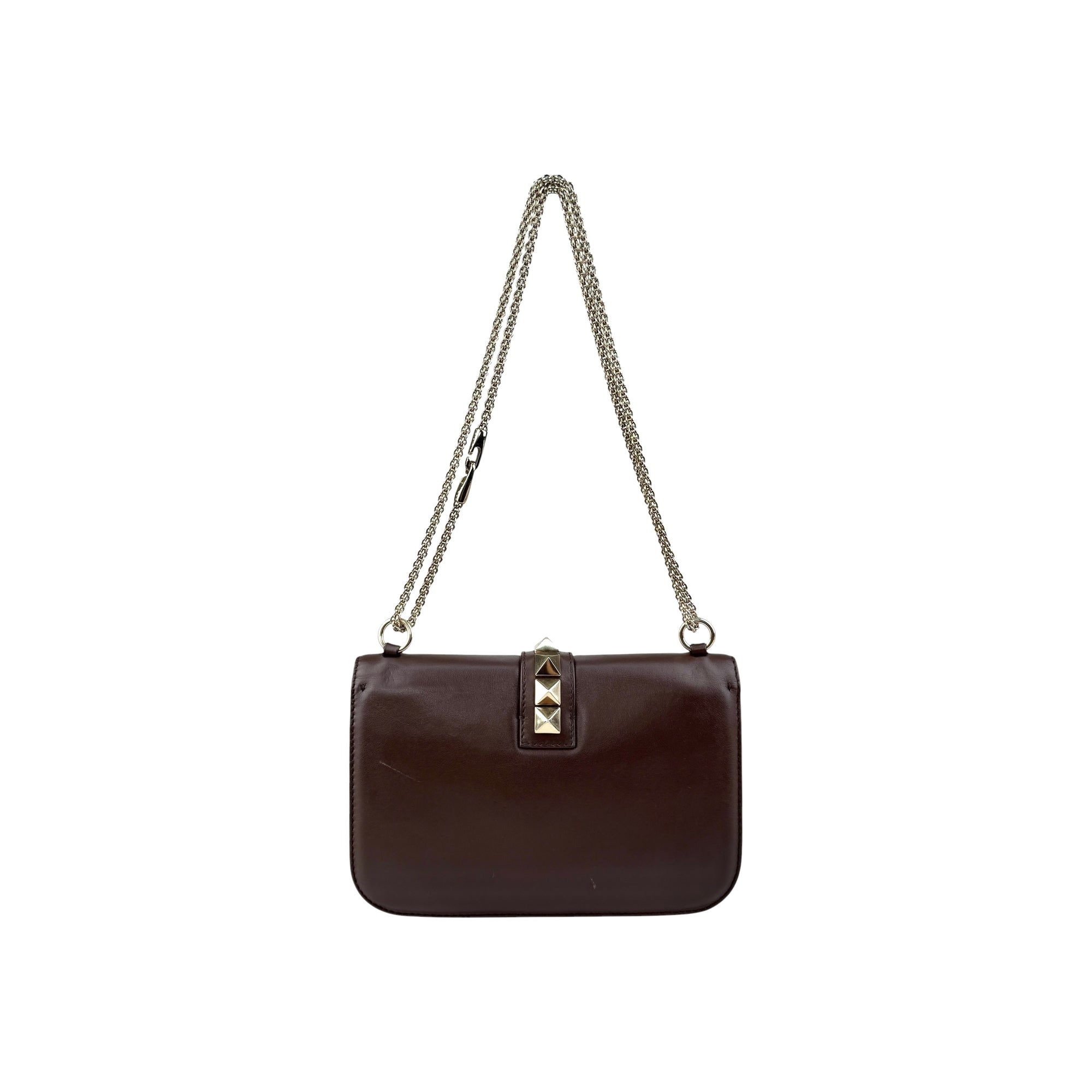 Valentino Brown Leather Medium Rockstud Glam Lock Flap Bag