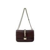 Valentino Brown Leather Medium Rockstud Glam Lock Flap Bag