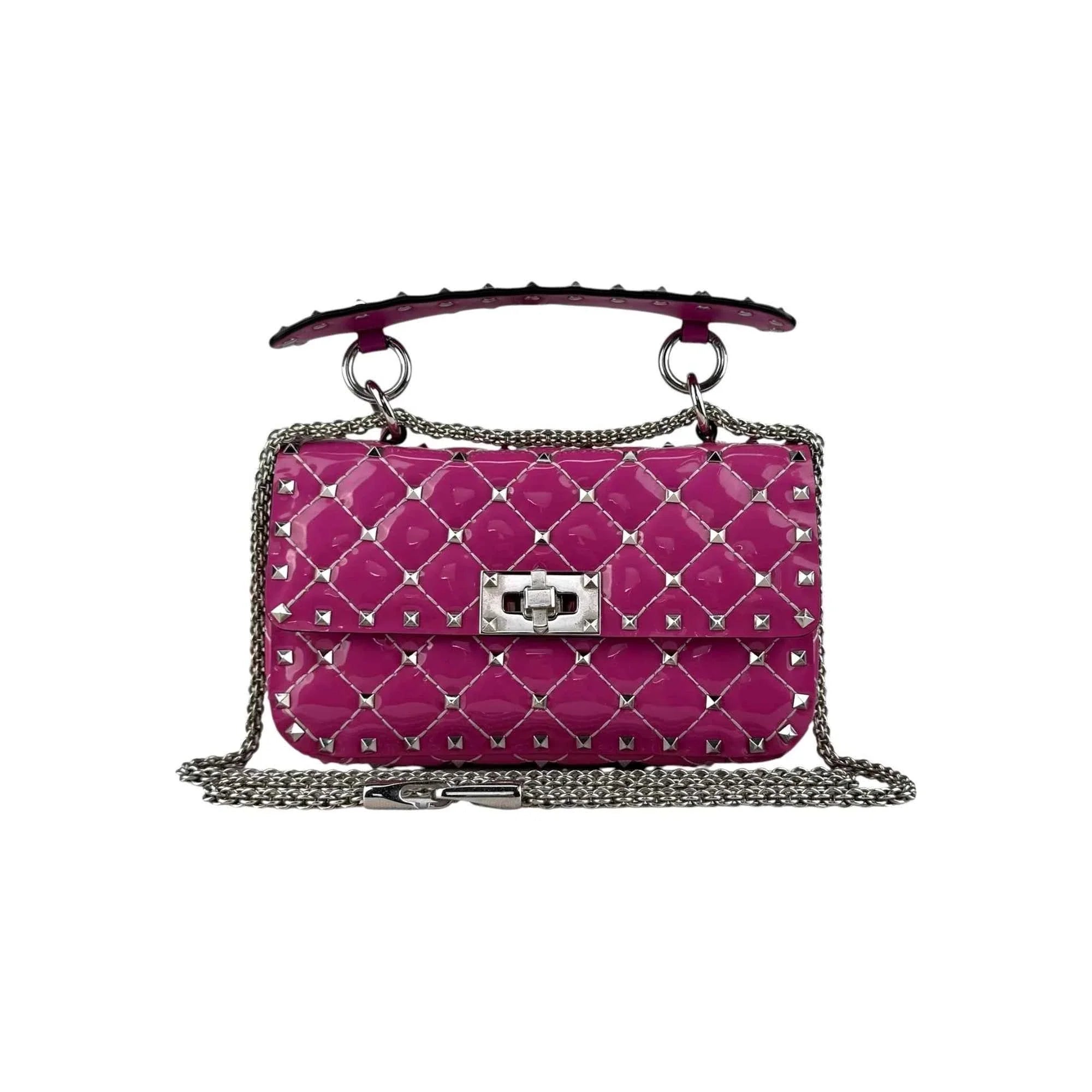 Valentino Pink Quilted Patent Leather Rockstud Spike Chain Shoulder Bag