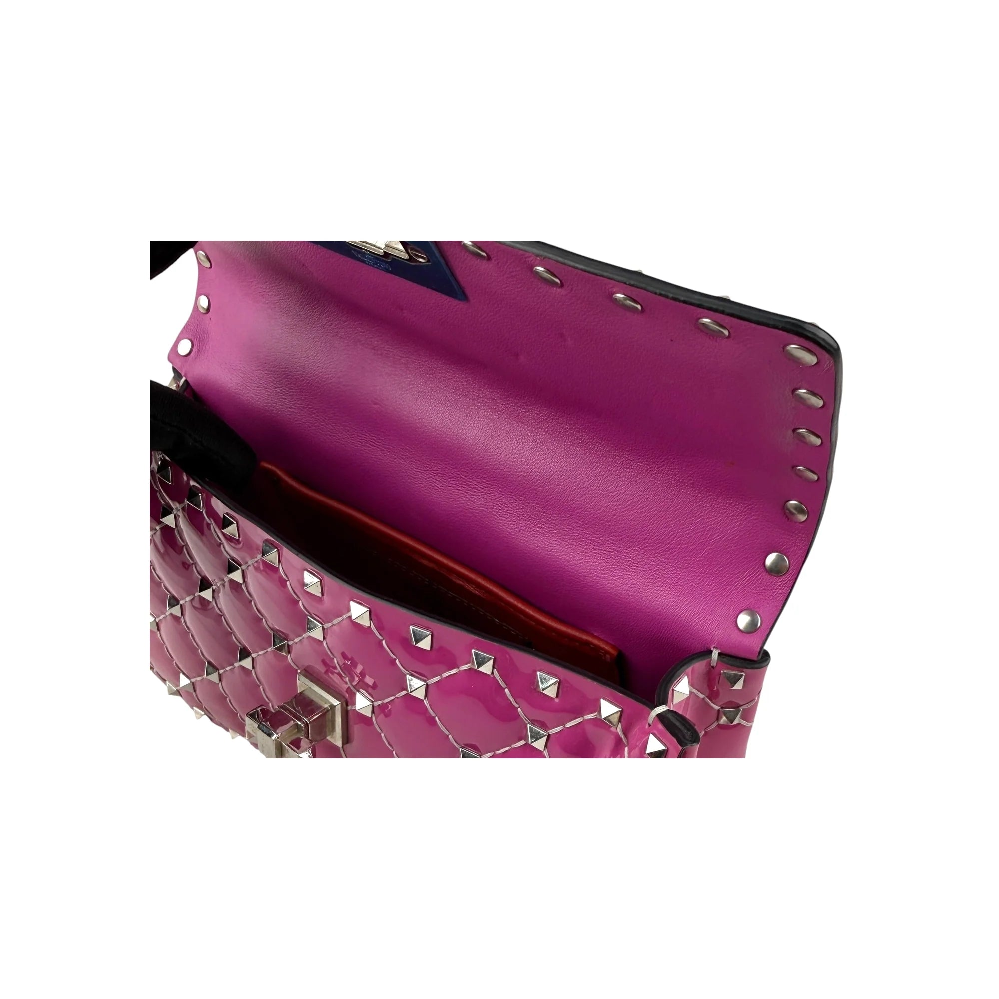 Valentino Pink Quilted Patent Leather Rockstud Spike Chain Shoulder Bag