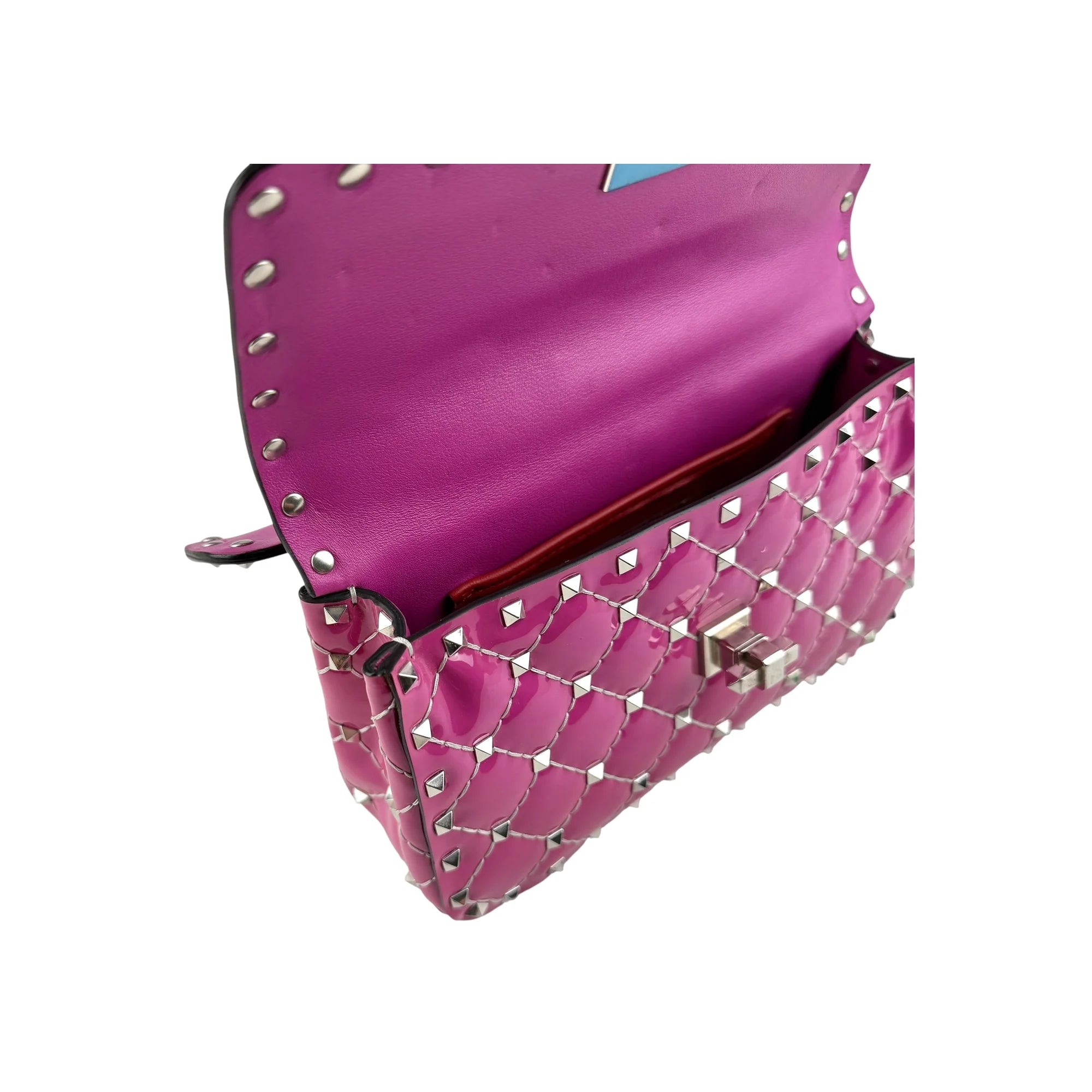 Valentino Pink Quilted Patent Leather Rockstud Spike Chain Shoulder Bag