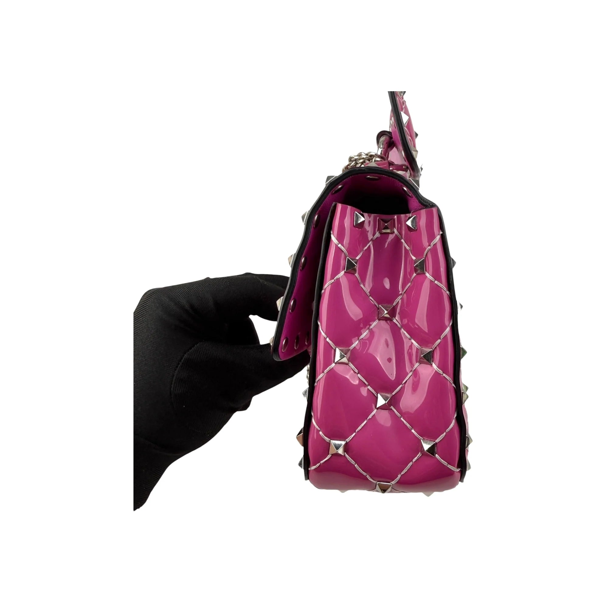 Valentino Pink Quilted Patent Leather Rockstud Spike Chain Shoulder Bag
