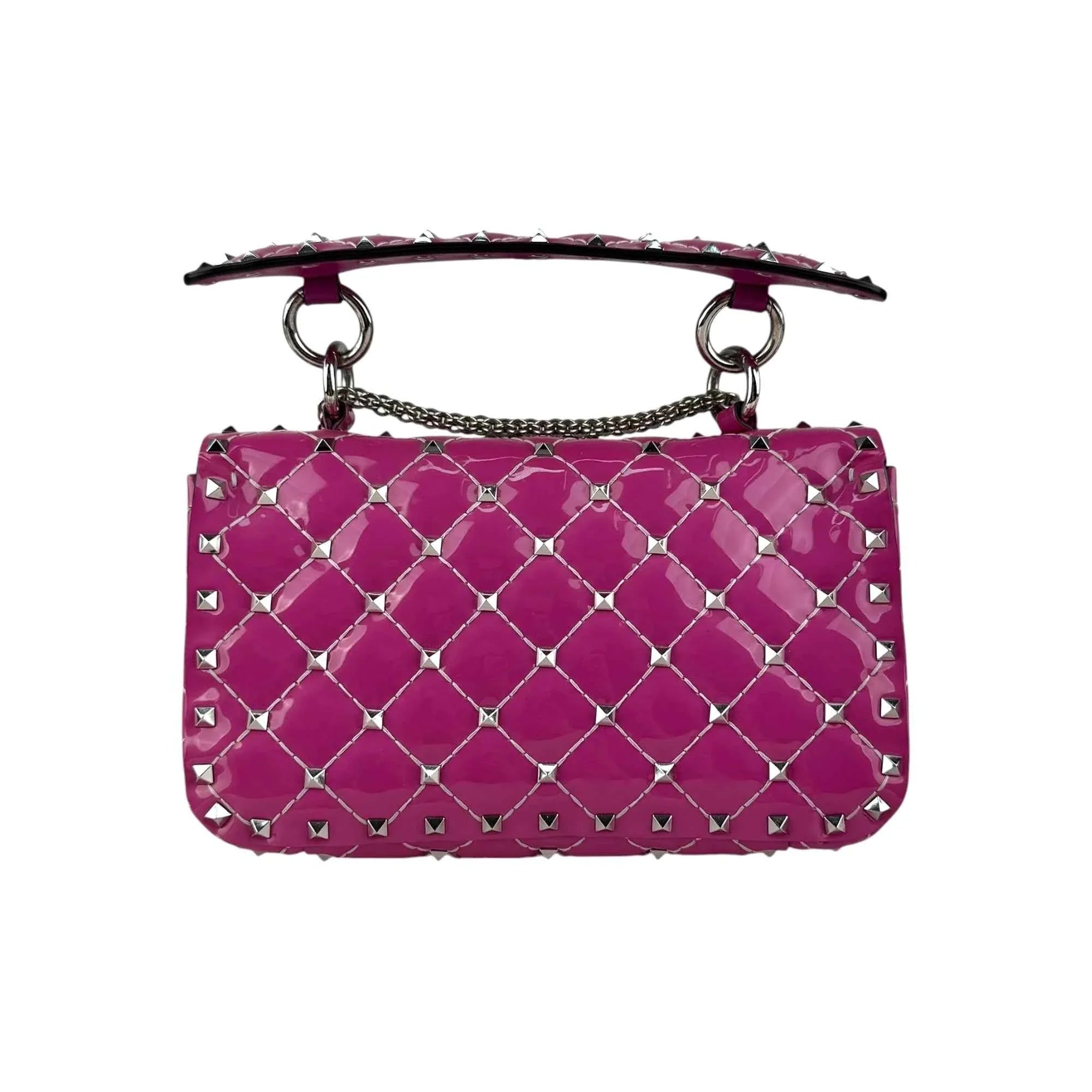 Valentino Pink Quilted Patent Leather Rockstud Spike Chain Shoulder Bag