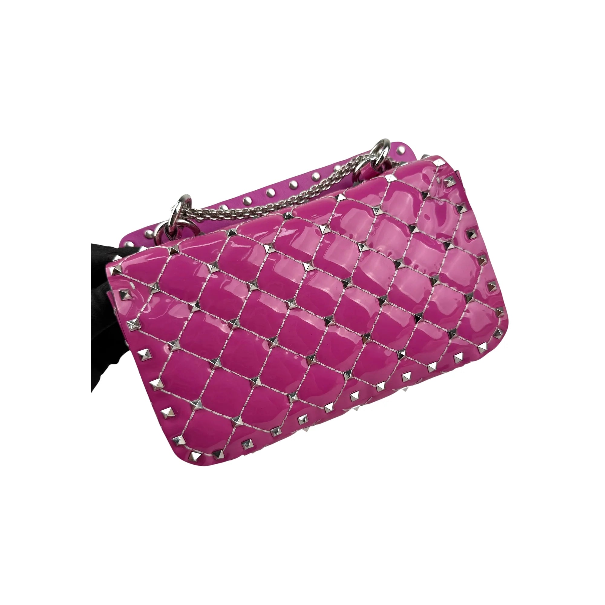 Valentino Pink Quilted Patent Leather Rockstud Spike Chain Shoulder Bag