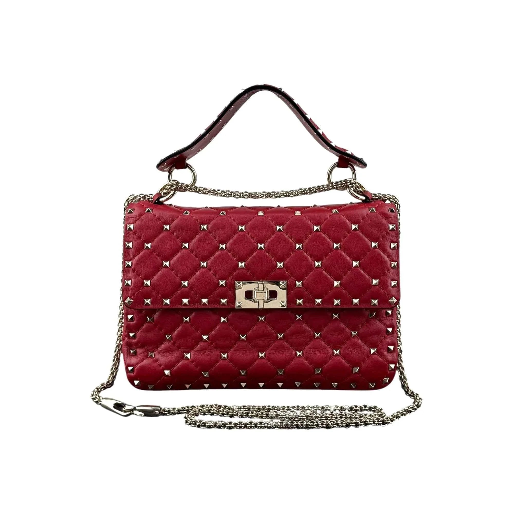 Valentino Red Leather Rockstud Spike Small Crossbody Bag