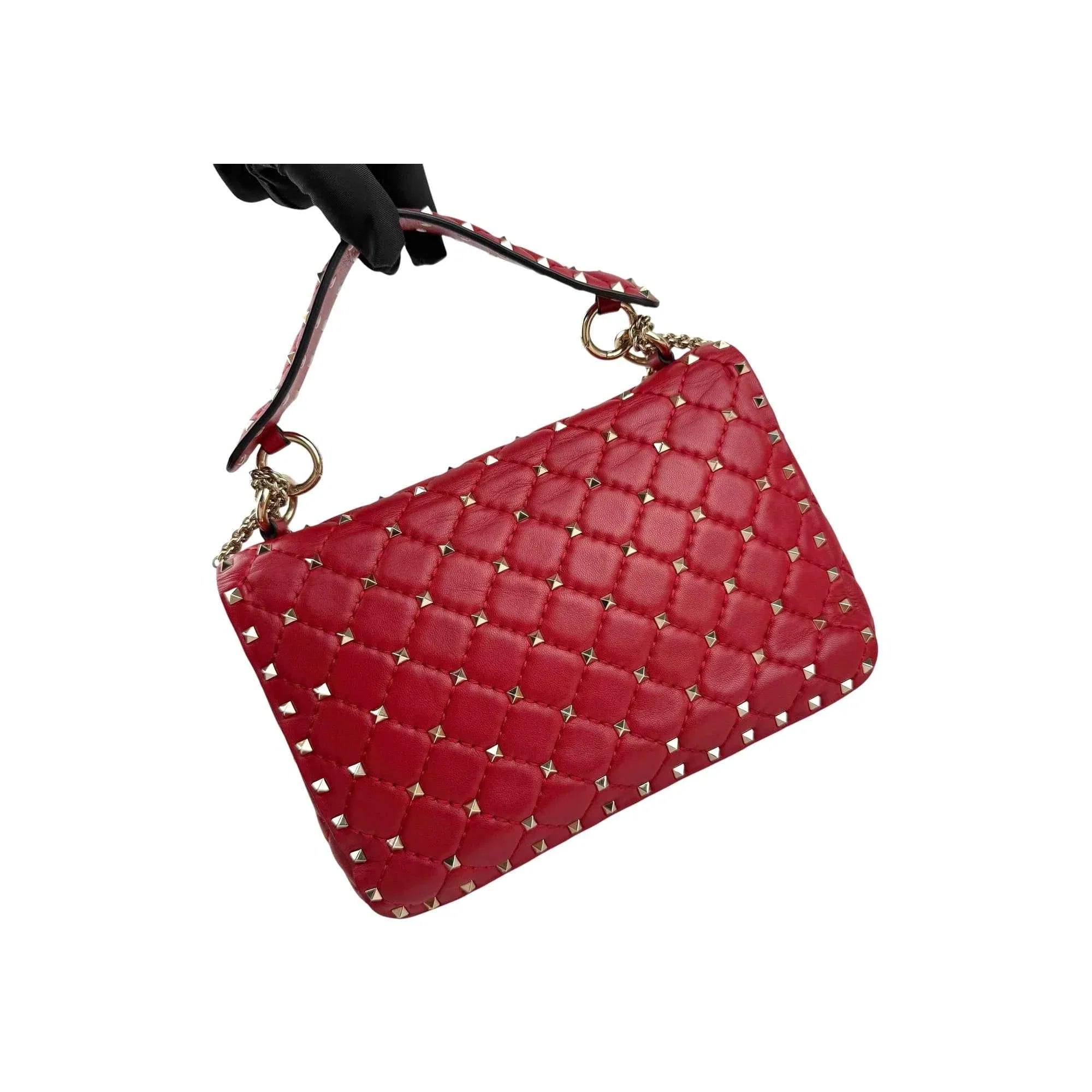 Valentino Red Leather Rockstud Spike Small Crossbody Bag