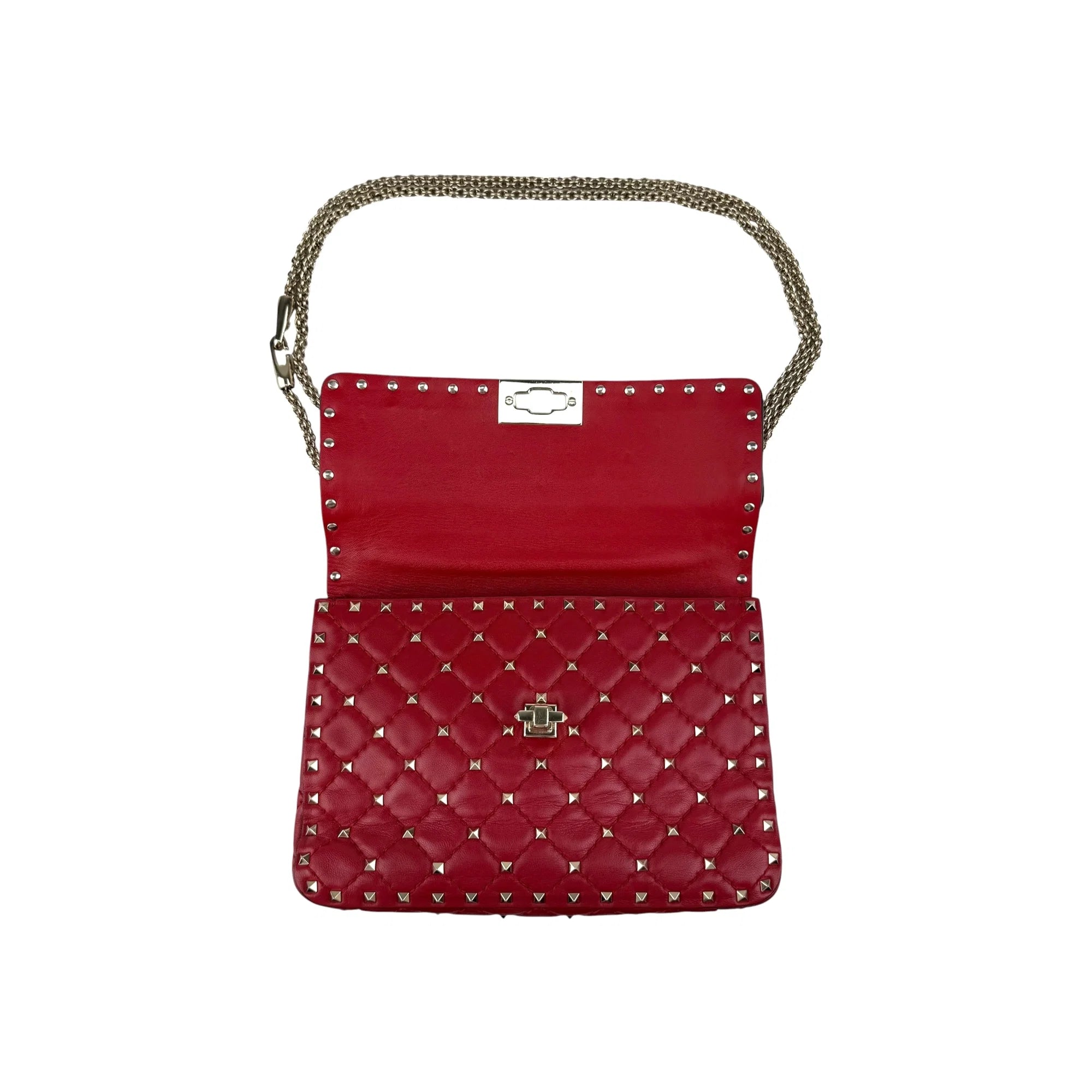 Valentino Red Leather Rockstud Spike Small Crossbody Bag