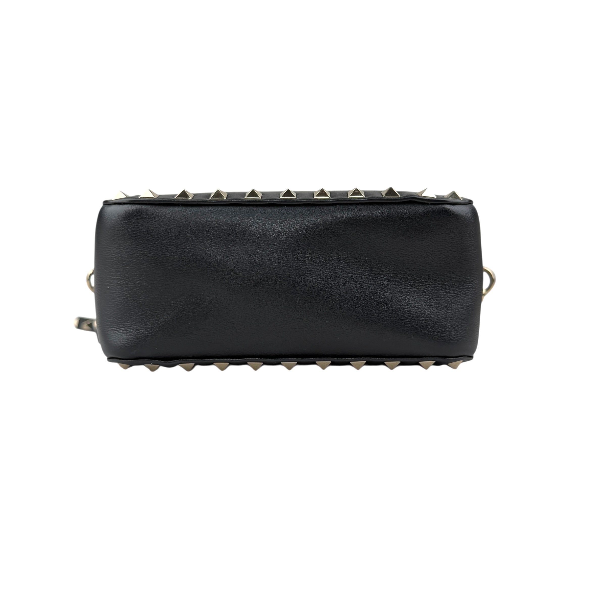 valentino black leather rockstud crossbody bag bottom