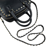 valentino black leather rockstud crossbody bag handle detail