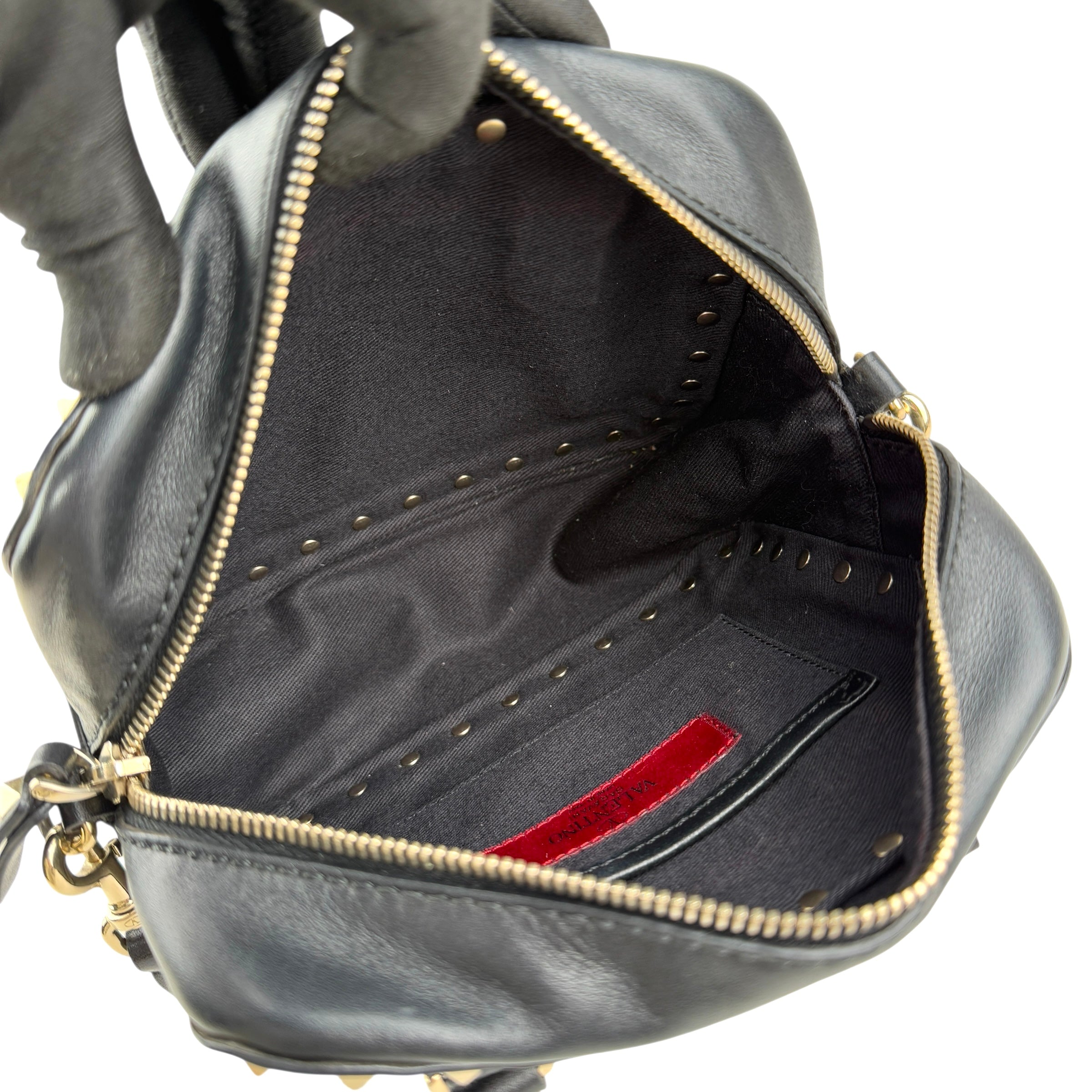 valentino black leather rockstud crossbody bag inside