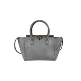 valentino grey leather rockstud trapeze handbag front